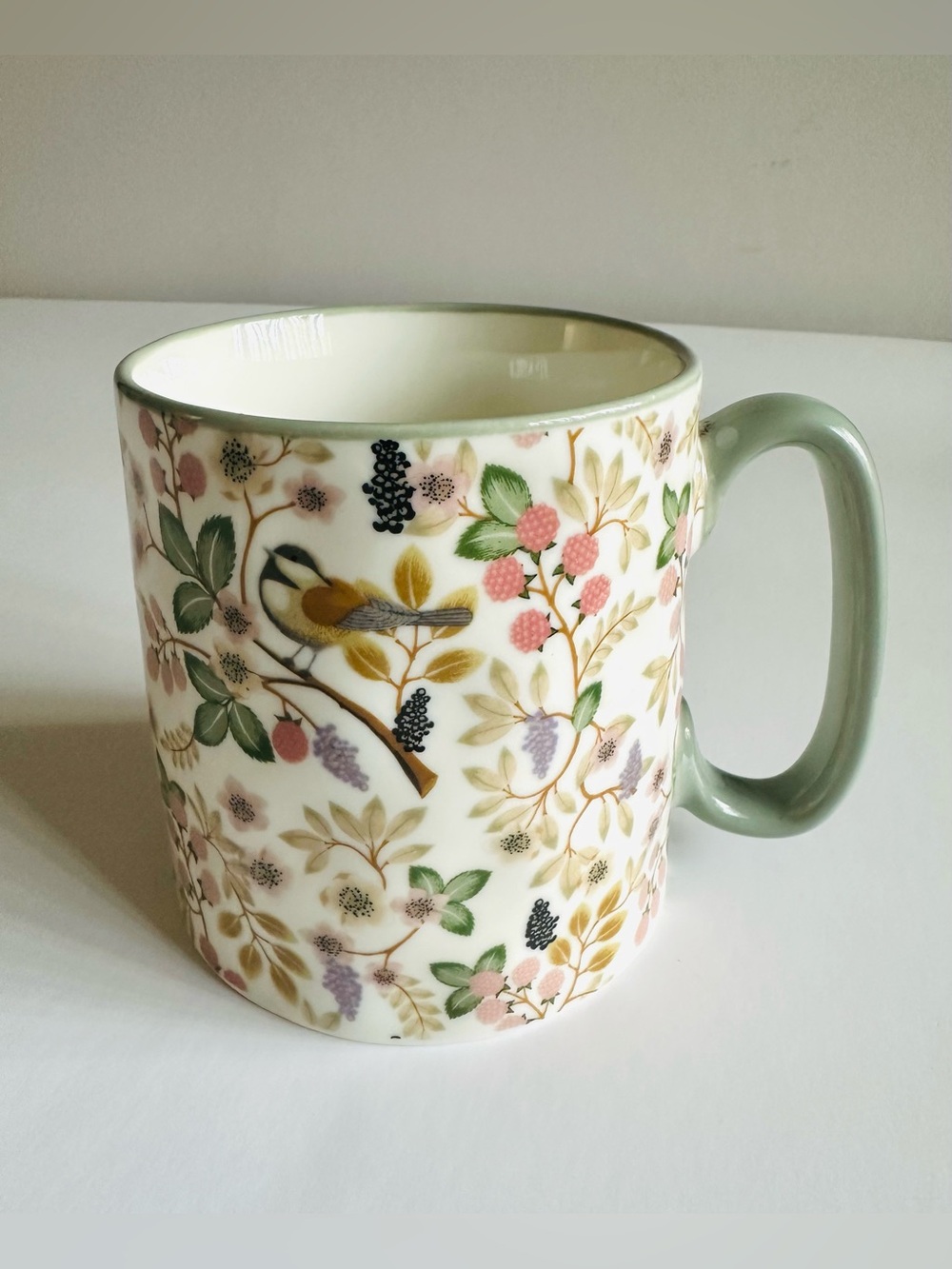 Floral Bird Ceramic Mug in Sage Green